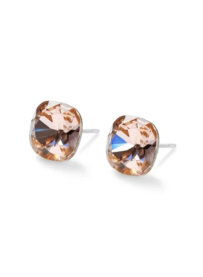 Seona Seona Sophia 10mm Cushion Cut Crystal Earrings – Hypoallergenic Stud Earrings for Women, Tarnish‑Free Stainless Steel Jewelry for Sensitive Ears - Light Peach
